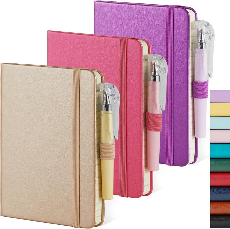 NIRMIRO 3 Pack Pocket Notebook Journal with Pen, Mini Small Notepad Notebook 3.7" x 5.7" for Women Writing, 408 Pages, Pearlescent Pink Purple Gold - Image 1